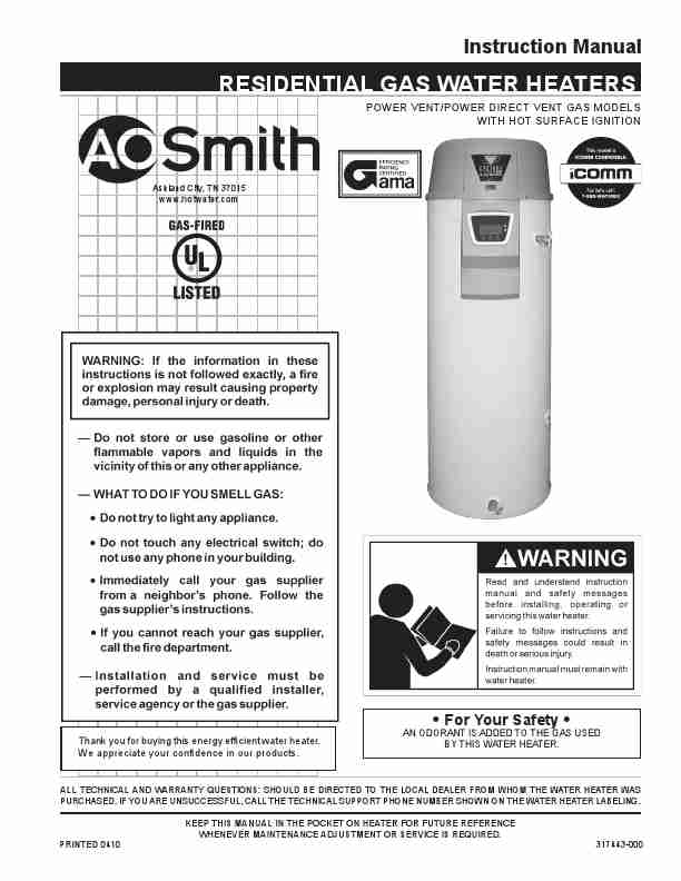 A O  Smith Water Heater 100 Power Vent DV Series 120-page_pdf